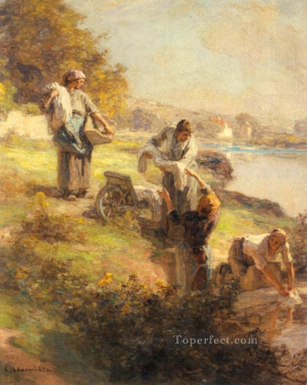 Laveuses le Matin rural scenes peasant Leon Augustin Lhermitte Oil Paintings